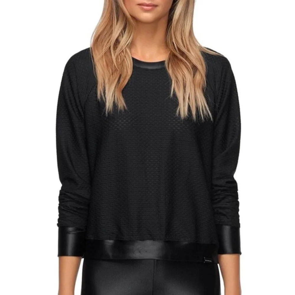 Koral Revolve Sofia Active Textured Black Mesh Pullover Size L